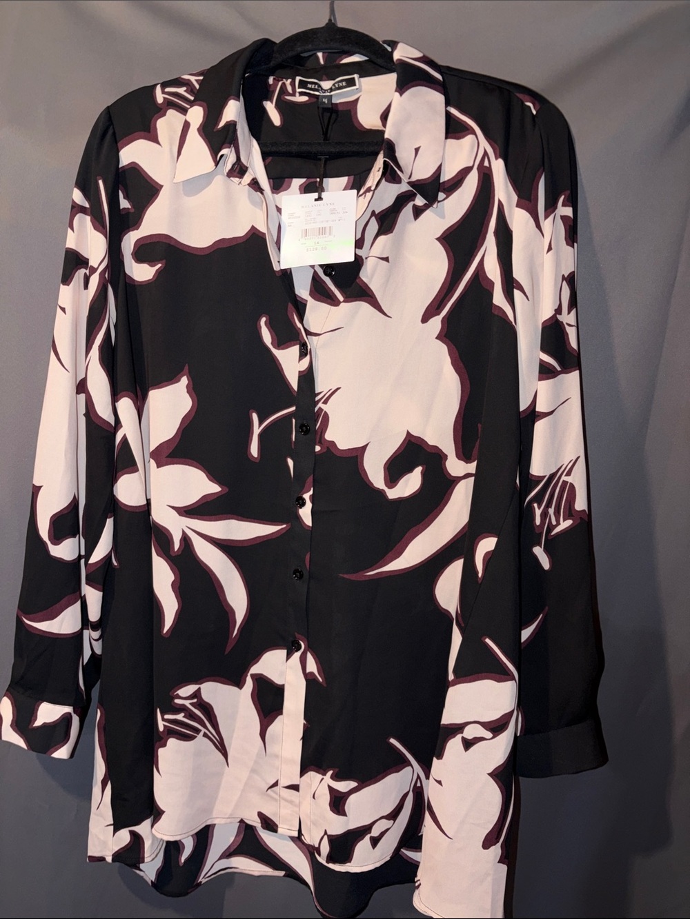 Black Floral Button-Down Blouse with Blush Accents